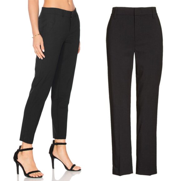 Vince. Classic Black Side Strapping Trouser Pants Size 8 Wool Blend Pockets $265 - Picture 2 of 15